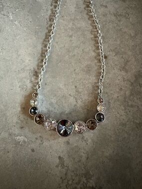 Touchstone Crystal Silver-Tone Necklace in Smoky and Clear Stones
